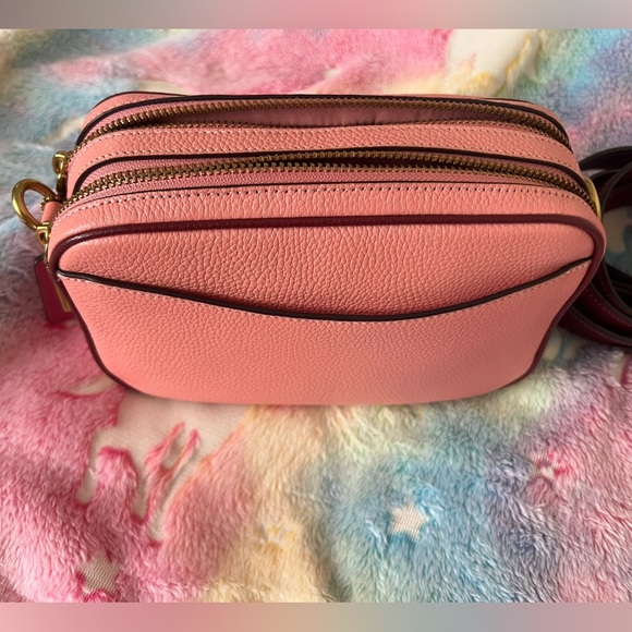 Coach Spring Pink Powder Camera Bag Pouch Double Zip Crossbody Burgundy - Picture 6 of 9